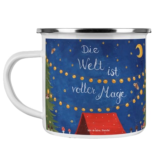 Mr. & Mrs. Panda Camping Emaille Tasse Die Welt ist voller Magie - Geschenk, Metalltasse für Camping, Naturliebhaber, Abenteuer, Natur, positive von Mr. & Mrs. Panda