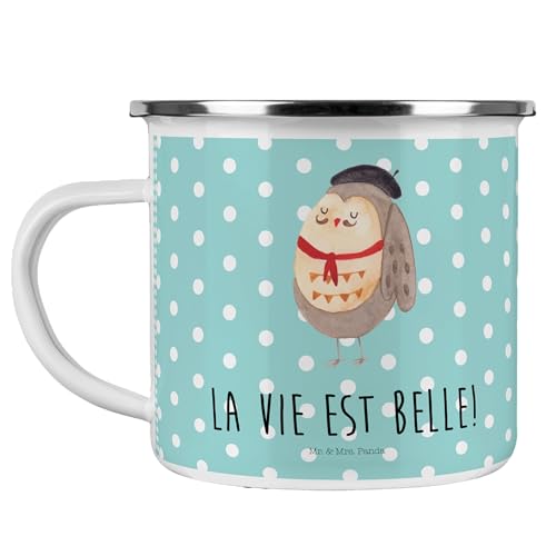 Mr. & Mrs. Panda Camping Emaille Tasse Eule Frankreich - Geschenk, Blechtasse Outdoor, Trinkbecher, hibou, Kaffee Blechtasse, Camping Tasse Metall, von Mr. & Mrs. Panda