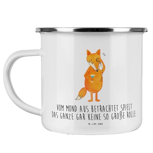 Mr. & Mrs. Panda Camping Emaille Tasse Fuchs Lord - Geschenk, Blechtasse Outdoor, Edelstahl Trinkbecher, Spruch lustig, Liebeskummer Geschenk, von Mr. & Mrs. Panda