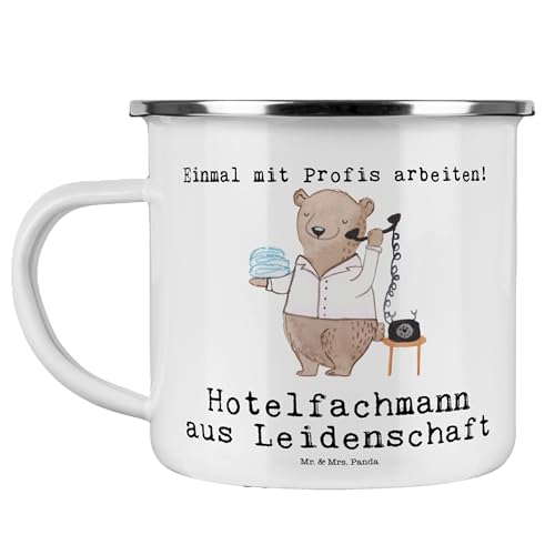 Mr. & Mrs. Panda Camping Emaille Tasse Hotelfachmann Leidenschaft - Geschenk, Hotelfachangestellter, Metalltasse, Dankeschön, Hotelkaufmann, Camping von Mr. & Mrs. Panda