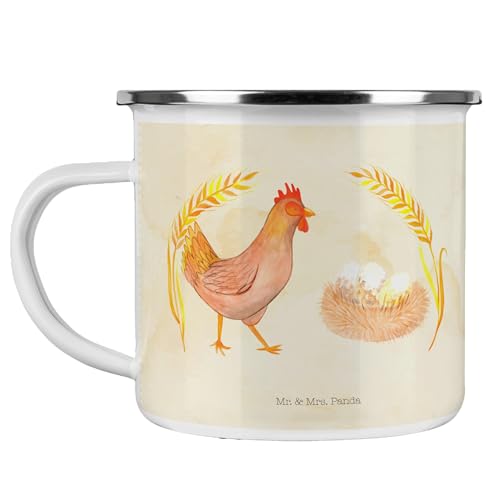 Mr. & Mrs. Panda Camping Emaille Tasse Huhn Stolz - Geschenk, Camping Tasse Metall, Schwangerschaft, Hoftiere, Geburt, Campingtasse, Landwirt, von Mr. & Mrs. Panda