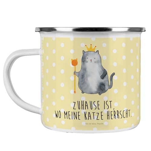 Mr. & Mrs. Panda Camping Emaille Tasse Katze König - Geschenk, Katzenfreund, Cats, Mietzhaus, Blechtasse Outdoor, Emaille Campingbecher, von Mr. & Mrs. Panda