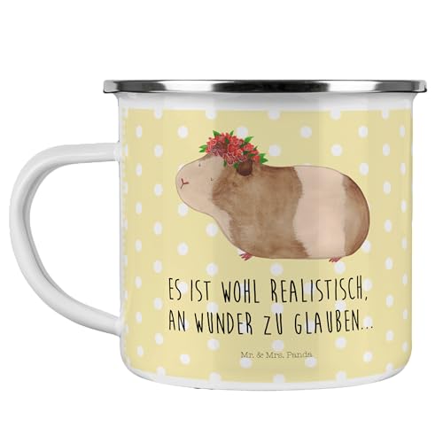 Mr. & Mrs. Panda Camping Emaille Tasse Meerschweinchen Weisheit - Geschenk, Meeries, Campingtasse, Metalltasse, Trinkbecher, Blumenkind, Emaille von Mr. & Mrs. Panda