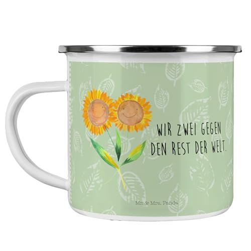 Mr. & Mrs. Panda Camping Emaille Tasse Blume Sonnenblume - Geschenk, Blumen Deko, Lieblingsmensch, Blumen, Sonnenblumen, Best friends, Camping Tasse von Mr. & Mrs. Panda