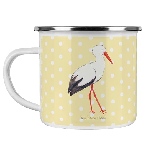 Mr. & Mrs. Panda Camping Emaille Tasse Storch - Geschenk, Geburt, Blechtasse Outdoor, Tiere, Campingtasse, Camping Tasse Metall, Störche, lustige von Mr. & Mrs. Panda