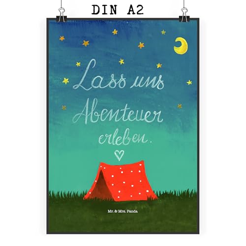 Mr. & Mrs. Panda DIN A2 Poster Abenteuer - Geschenk, Naturliebhaber, Sommer Deko, Poster, Camping, Wanddeko, Natur, Bild, von Mr. & Mrs. Panda