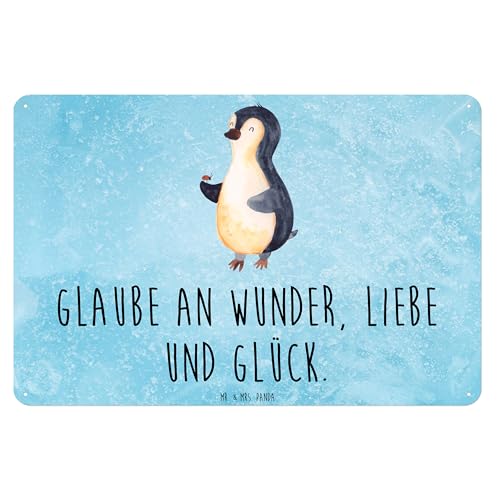 Mr. & Mrs. Panda DIN A3 Blechschild Pinguin Marienkäfer - Geschenk, Wandschild, Türschild, Geschenk Schild, Pinguine, Liebe, Metallschild, Deko von Mr. & Mrs. Panda