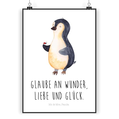 Mr. & Mrs. Panda DIN A3 Poster Pinguin Marienkäfer - Geschenk, Liebe, Poster, Kunstdruck, Wanddeko Bild, Bild, kleine Wunder, von Mr. & Mrs. Panda