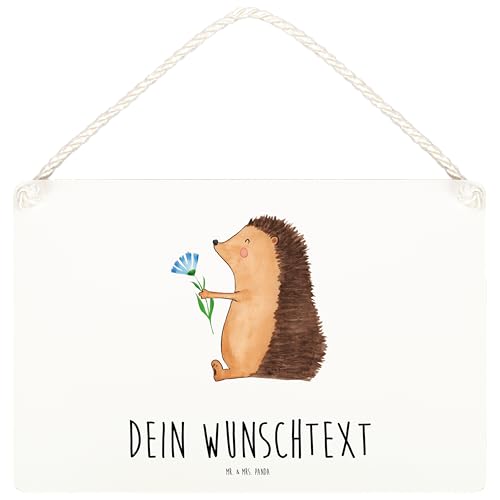 Mr. & Mrs. Panda DIN A4 Personalisiertes Deko Schild Igel mit Blume - Personalisierte Geschenke, Tür Schild, Holzschild, Genesungswünsche, von Mr. & Mrs. Panda