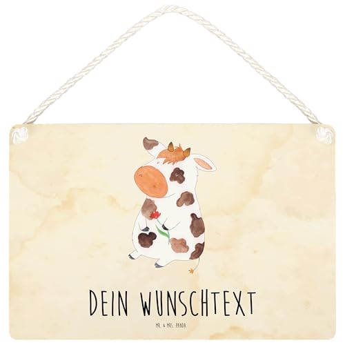 Mr. & Mrs. Panda DIN A4 Personalisiertes Deko Schild Kuh - Personalisierte Geschenke, Kühe, Hoftiere, Dekoschild, Holzschild, Wandschild, Türschild, von Mr. & Mrs. Panda