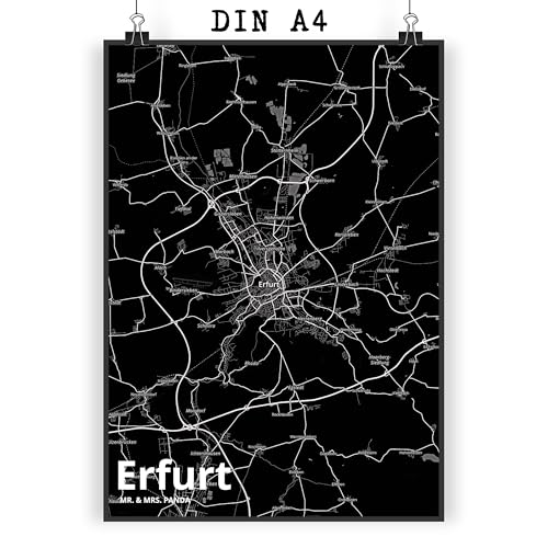 Mr. & Mrs. Panda DIN A4 Poster Erfurt - Geschenk, Städte, Raumdekoration, Dorf, Bild, Ort, Stadt Dorf Karte Landkarte Map Stadtplan, Posterdruck, von Mr. & Mrs. Panda