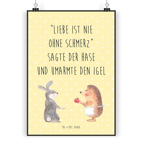 Mr. & Mrs. Panda DIN A4 Poster Liebe ist nie ohne Schmerz - Geschenk, Liebeskummer Geschenk, Wanddeko Bild, Wanddeko, Tiermotive, Igel und Hase, von Mr. & Mrs. Panda