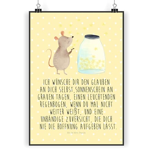 Mr. & Mrs. Panda DIN A4 Poster Maus Sterne - Geschenk, Kunstdruck, Tiere, Küchenposter, Taufe, lustige Sprüche, Gute Laune, Wanddeko Bild, von Mr. & Mrs. Panda