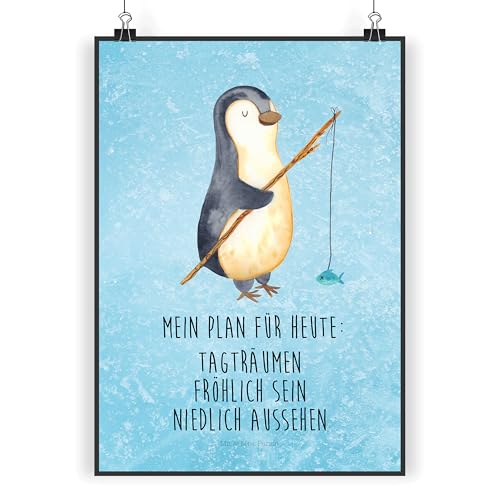 Mr. & Mrs. Panda DIN A4 Poster Pinguin Angler - Geschenk, Angelurlaub, Planer, Neustart, Handgemaltes Poster, Fischer, Poster, Plan, von Mr. & Mrs. Panda