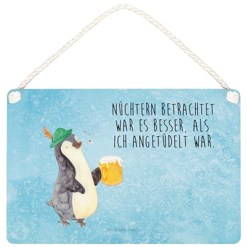 Mr. & Mrs. Panda DIN A5 Deko Schild Pinguin Bier - Geschenk, Pinguine, Holzschild, Wandschild, Tür Schild, Wanddeko, Oktoberfest von Mr. & Mrs. Panda