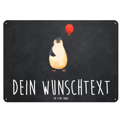 Mr. & Mrs. Panda Personalisiertes Blechschild Pinguin Luftballon DIN A5 - Personalisierte Geschenke, Kind, Blechschild Für Balkon Mit Wunschtext, von Mr. & Mrs. Panda