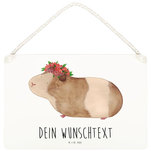 Mr. & Mrs. Panda DIN A5 Personalisiertes Deko Schild Meerschweinchen weise - Personalisierte Geschenke, Holzschild, Blumenkind, Gute Laune, Meeries, von Mr. & Mrs. Panda