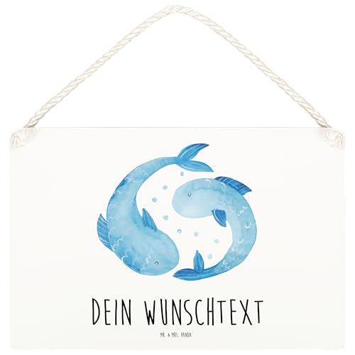 Mr. & Mrs. Panda DIN A5 Personalisiertes Deko Schild Sternzeichen Fische - Personalisierte Geschenke, Geburtstag Februar, Türschild, Wanddeko, von Mr. & Mrs. Panda