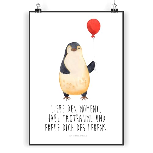 Mr. & Mrs. Panda DIN A5 Poster Pinguin Luftballon - Geschenk, Wanddeko, Bild, Kirmes, Kunstdruck, Tagträume, Liebe, Designposter, Küchenposter von Mr. & Mrs. Panda