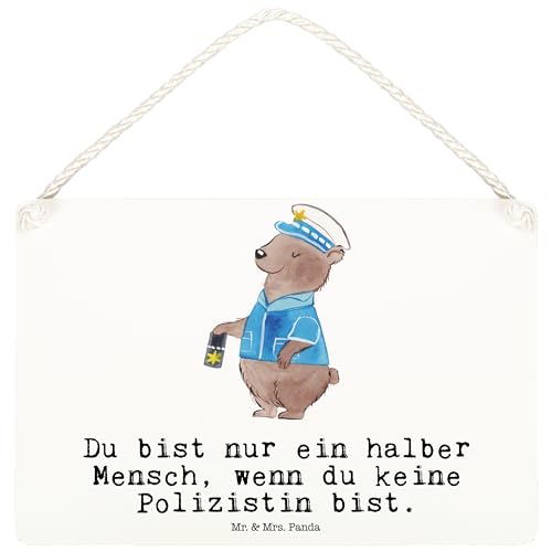 Mr. & Mrs. Panda DIN A6 Deko Schild Polizistin mit Herz - Geschenk, Polizeibeamtin, Jubiläum, Studium, Wandschild, Firma, Cop, Polizei, Holzschild, von Mr. & Mrs. Panda