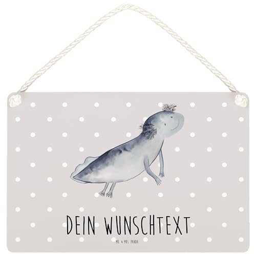 Mr. & Mrs. Panda DIN A6 Personalisiertes Deko Schild Axolotl schwimmt - Personalisierte Geschenke, Lurche, froh, Holzschild, Probleme, Tür Schild, von Mr. & Mrs. Panda