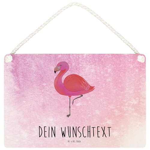 Mr. & Mrs. Panda DIN A6 Personalisiertes Deko Schild Flamingo classic - Personalisierte Geschenke, Stolz, Tür Schild, Türschild, Dekoschild, von Mr. & Mrs. Panda