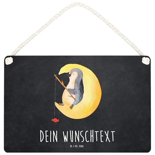 Mr. & Mrs. Panda DIN A6 Personalisiertes Deko Schild Pinguin Mond - Personalisierte Geschenke, Tür Schild, Dekoschild, Holzschild, Spruch, von Mr. & Mrs. Panda