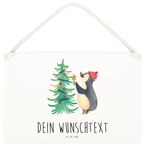 Mr. & Mrs. Panda DIN A6 Personalisiertes Deko Schild Pinguin Weihnachtsbaum - Personalisierte Geschenke, Türschild, Dekoschild, Tür Schild, Winter, von Mr. & Mrs. Panda