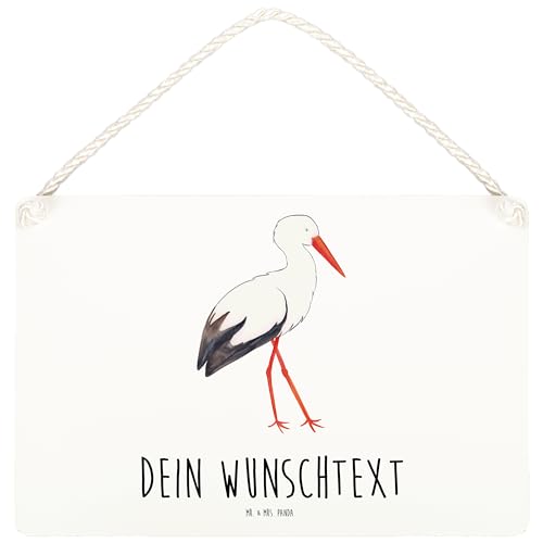 Mr. & Mrs. Panda DIN A6 Personalisiertes Deko Schild Storch - Personalisierte Geschenke, Tür Schild, Dekoschild, Wanddeko, Schwanger, Tiere, von Mr. & Mrs. Panda