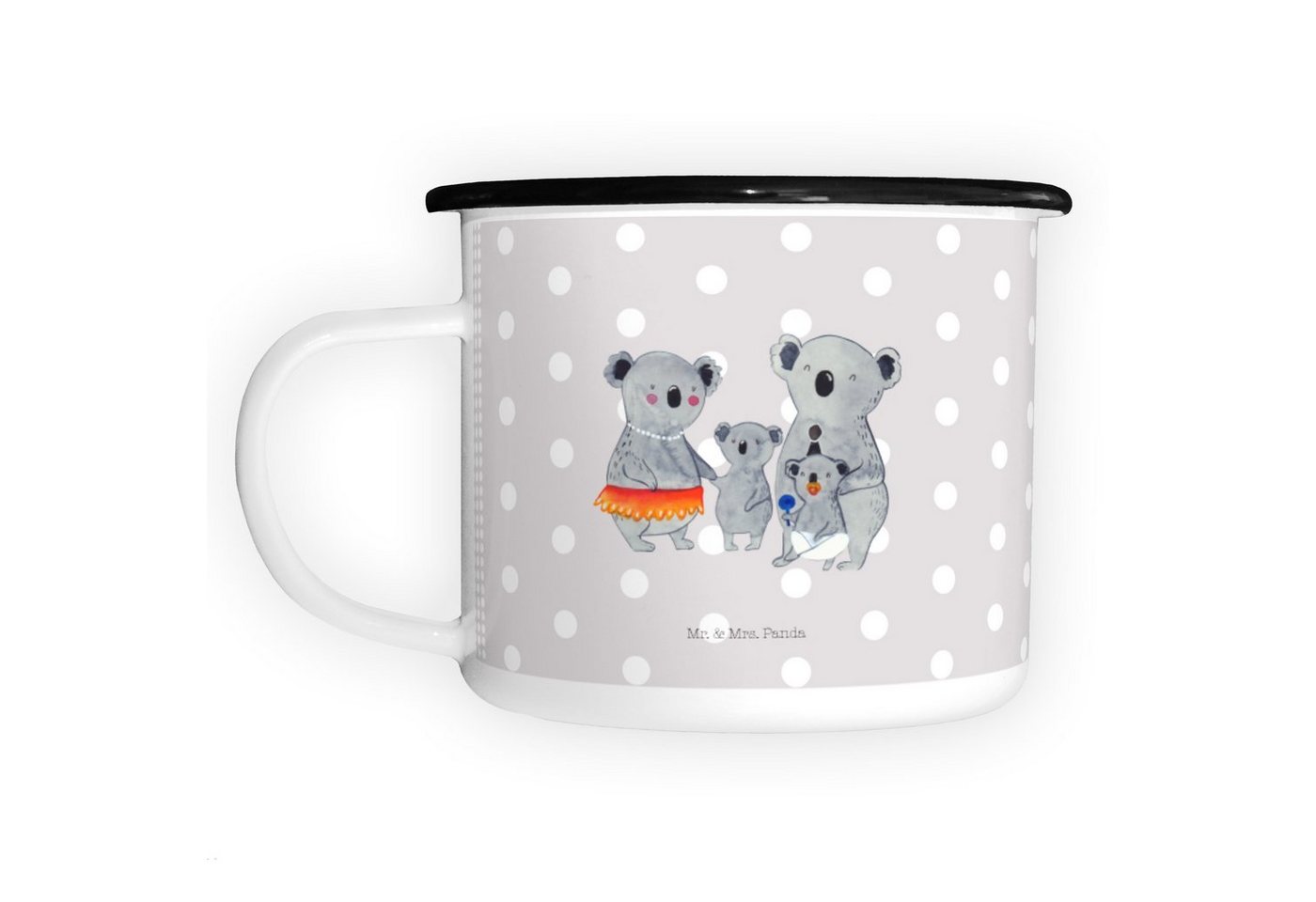 Mr. & Mrs. Panda Dekobecher Koala Familie - Grau Pastell - Geschenk, XL Emaille Tasse, Mama, Gesc (1 St), Design & Funktionalität von Mr. & Mrs. Panda