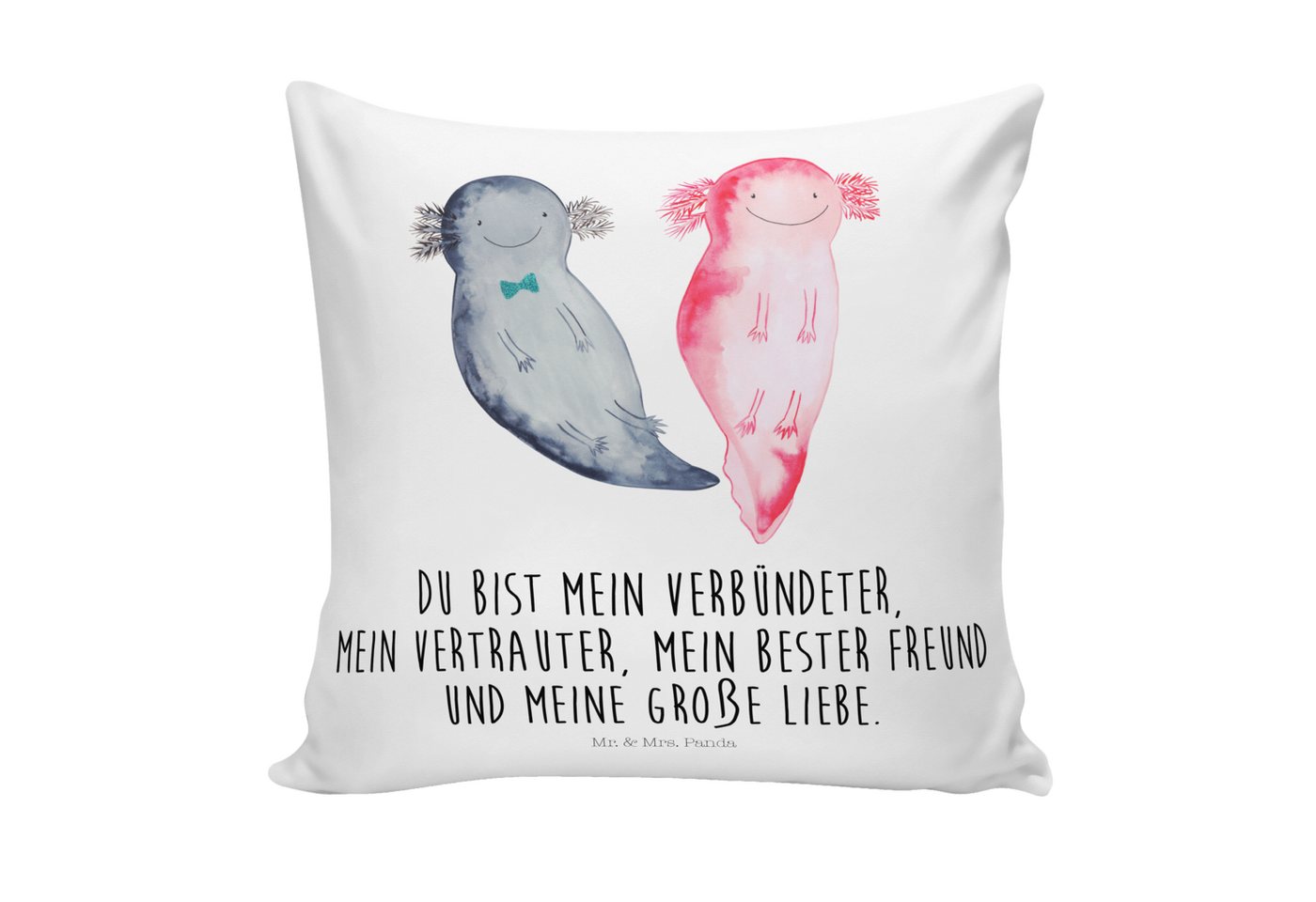 Mr. & Mrs. Panda Dekokissen Axolotl Axel+Lotte - Weiß - Geschenk, Ehemann, Dekokissen, Liebe, Mot von Mr. & Mrs. Panda