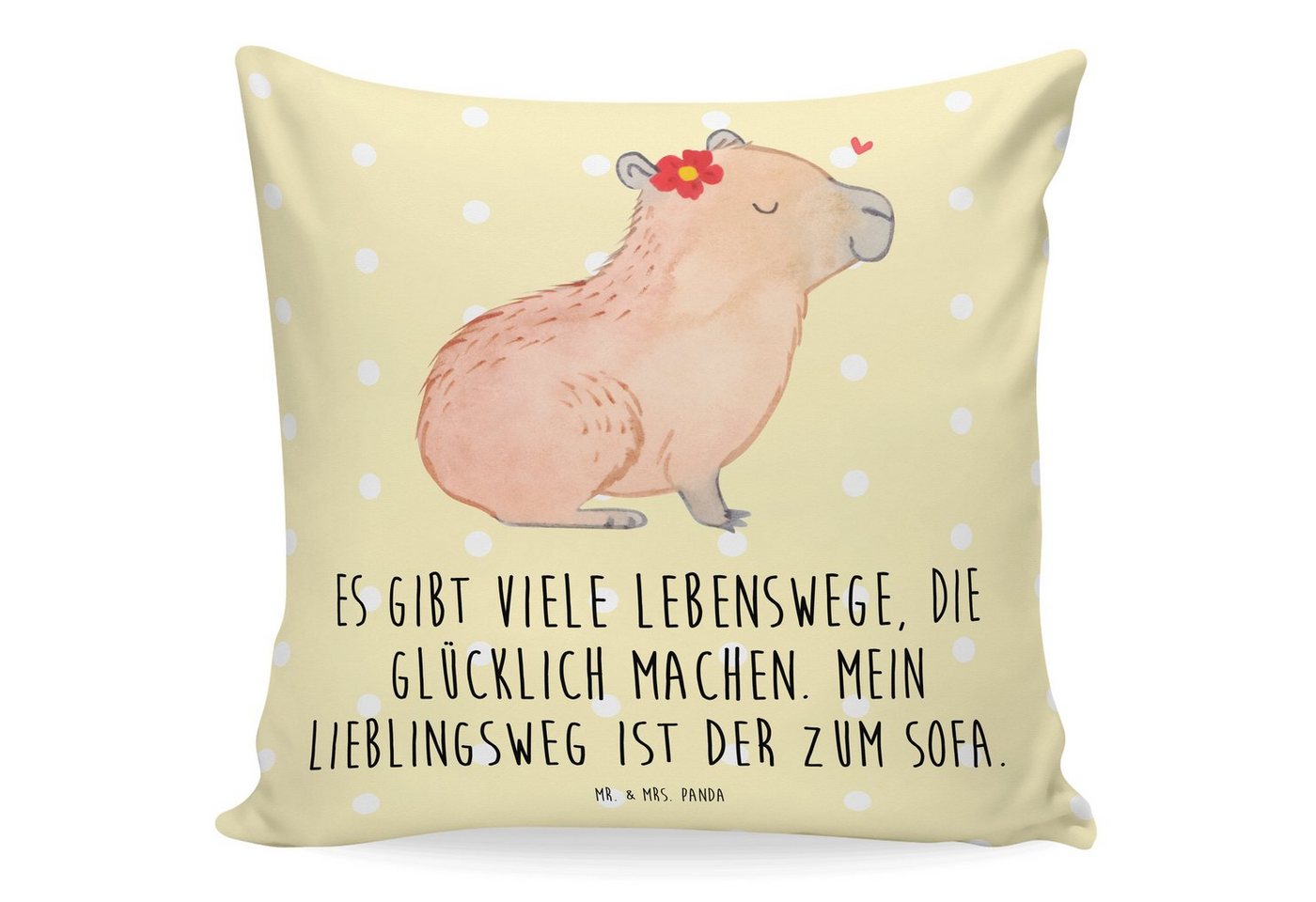 Mr. & Mrs. Panda Dekokissen Capybara Blume - Gelb Pastell - Geschenk, Motivkissen, Dekokissen, Gu, Einzigartige Designs von Mr. & Mrs. Panda