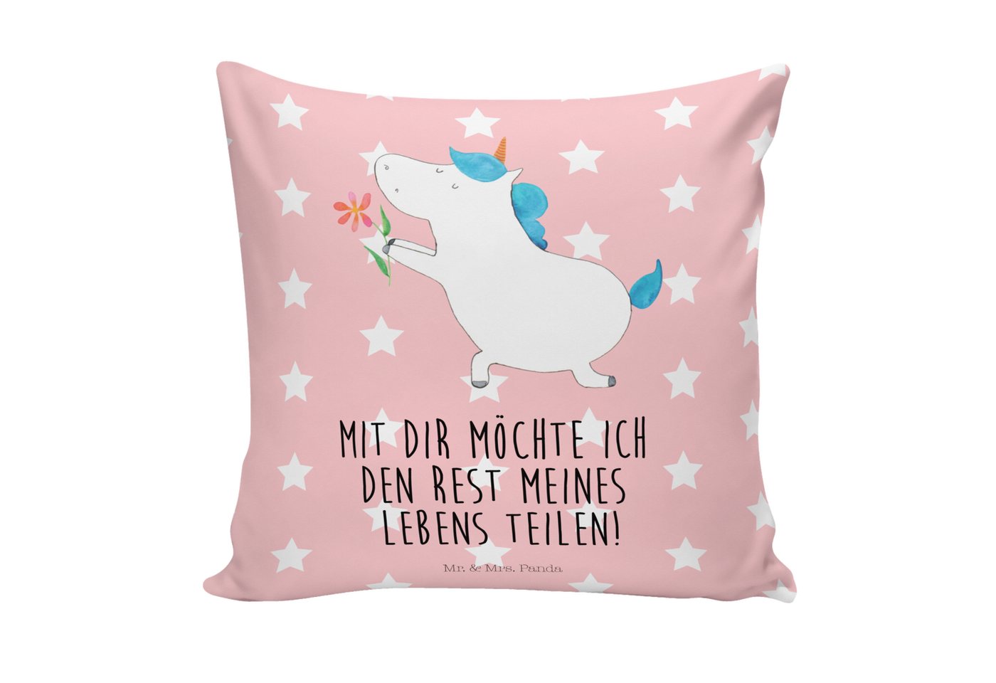 Mr. & Mrs. Panda Dekokissen Einhorn Blume - Rot Pastell - Geschenk, Antrag, Einhorn Deko, Pegasus von Mr. & Mrs. Panda