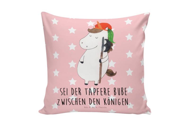 Mr. & Mrs. Panda Dekokissen Einhorn Bube - Rot Pastell - Geschenk, Unicorn, Motivkissen, Mittelal von Mr. & Mrs. Panda