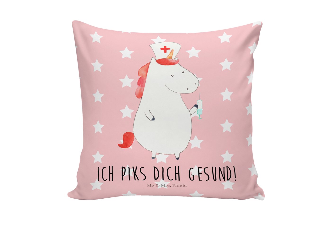 Mr. & Mrs. Panda Dekokissen Einhorn Krankenschwester - Rot Pastell - Geschenk, Unicorn, Kissenhül von Mr. & Mrs. Panda