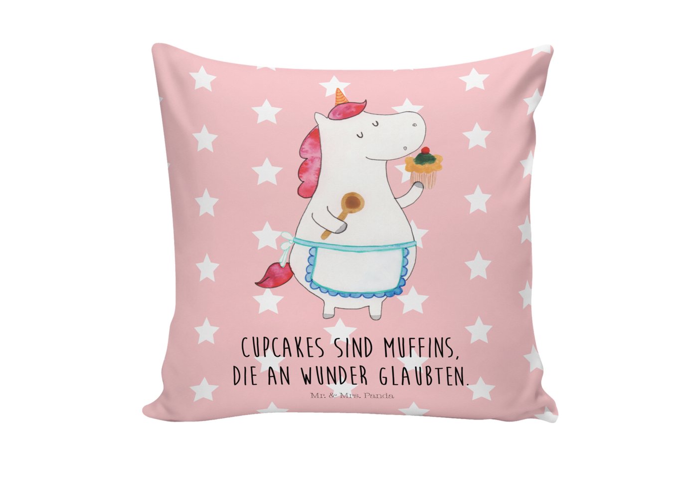 Mr. & Mrs. Panda Dekokissen Einhorn Küchenfee - Rot Pastell - Geschenk, Hobbykoch, Einhorn Deko von Mr. & Mrs. Panda