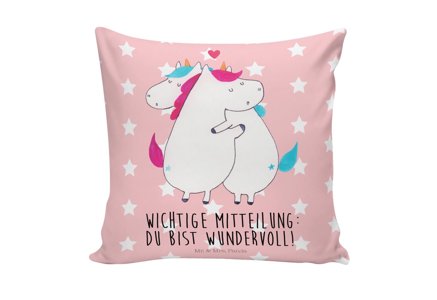 Mr. & Mrs. Panda Dekokissen Einhorn Mitteilung - Rot Pastell - Geschenk, Einhörner, Unicorn, Lieb von Mr. & Mrs. Panda