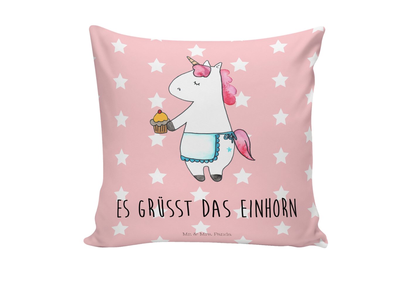 Mr. & Mrs. Panda Dekokissen Einhorn Muffin - Rot Pastell - Geschenk, Geburtstagsgrüße, Einhörner von Mr. & Mrs. Panda