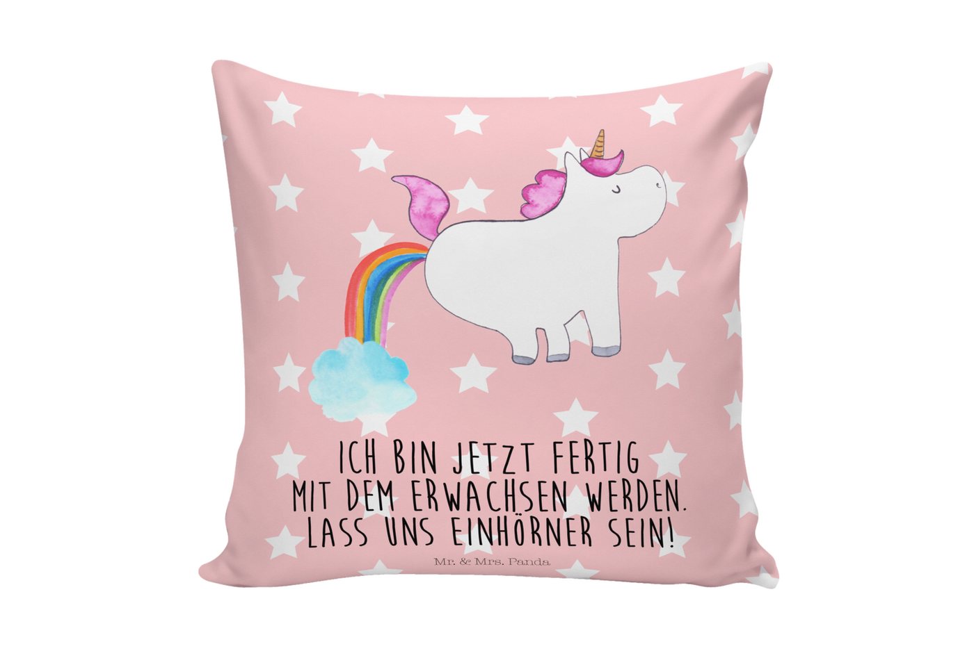 Mr. & Mrs. Panda Dekokissen Einhorn Pupsend - Rot Pastell - Geschenk, Glitzer, Kopfkissen, Unicor von Mr. & Mrs. Panda