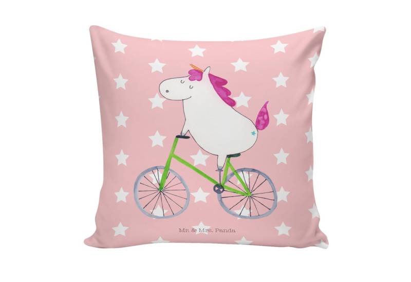 Mr. & Mrs. Panda Dekokissen Einhorn Radfahrer - Rot Pastell - Geschenk, Kissenhülle, Kopfkissen von Mr. & Mrs. Panda