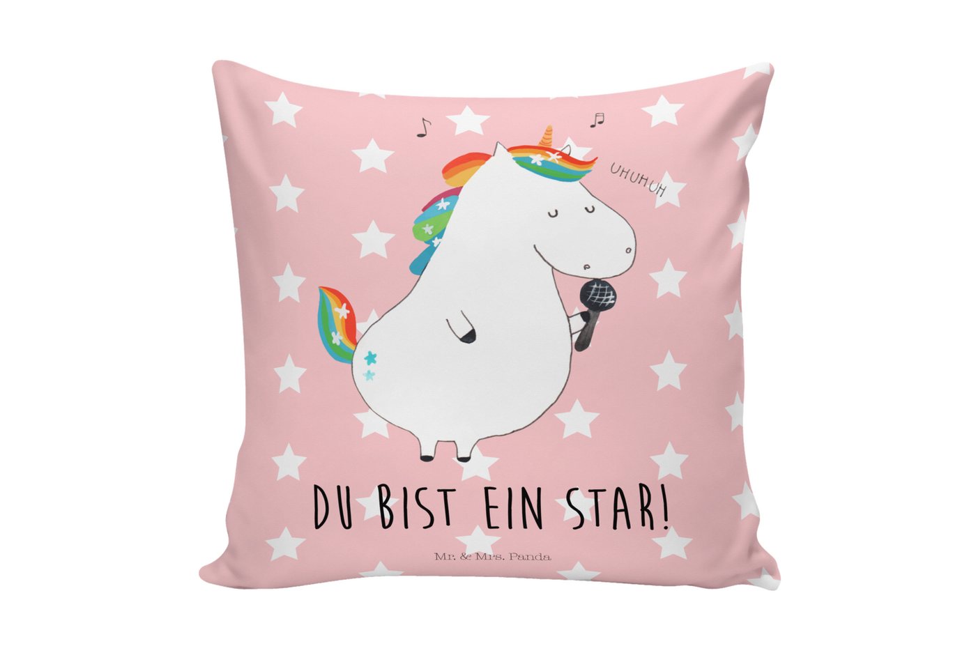 Mr. & Mrs. Panda Dekokissen Einhorn Sänger - Rot Pastell - Geschenk, Party, Einhörner, Pegasus, D von Mr. & Mrs. Panda