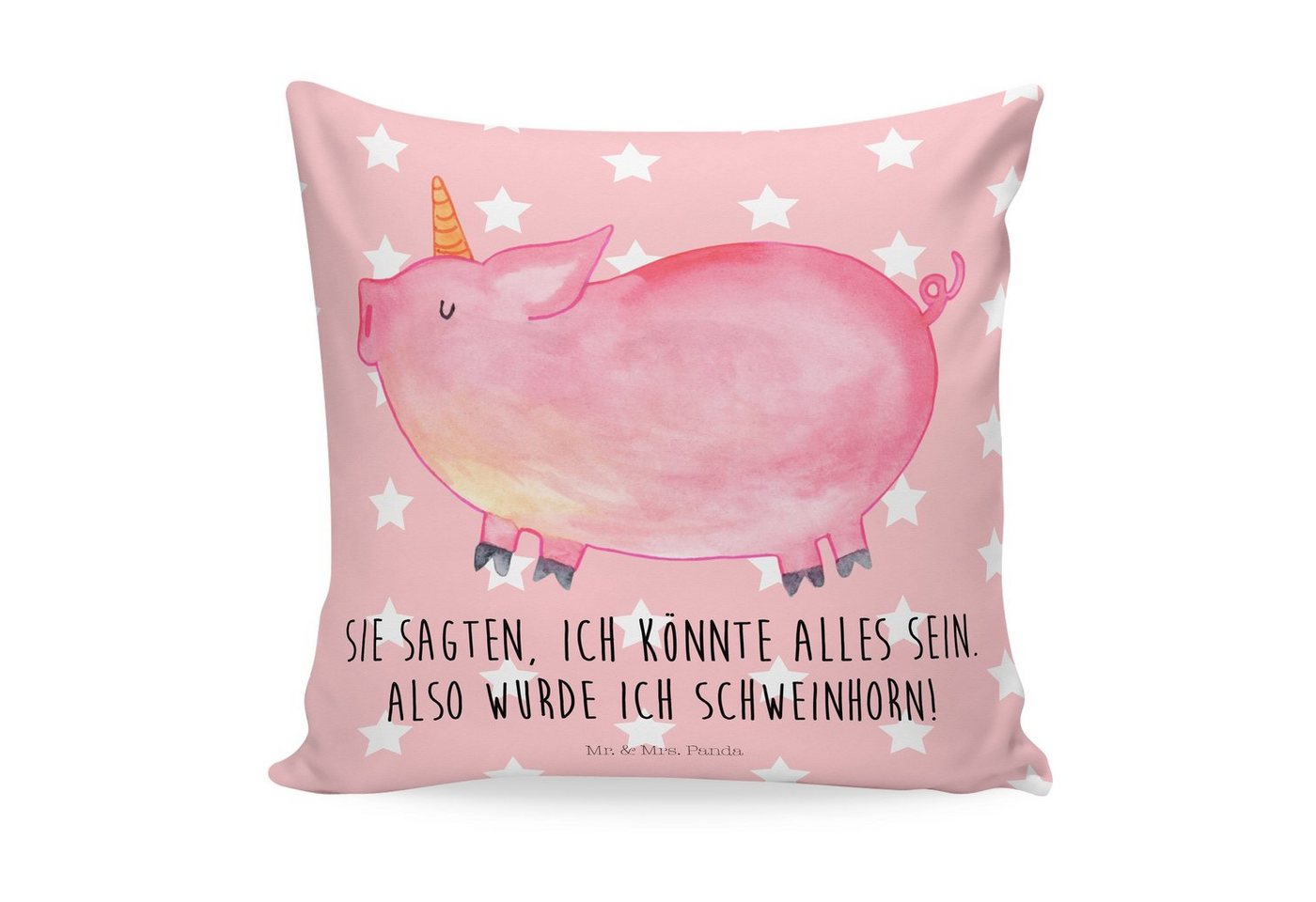 Mr. & Mrs. Panda Dekokissen Einhorn Schweinhorn - Rot Pastell - Geschenk, Einhörner, Kopfkissen von Mr. & Mrs. Panda