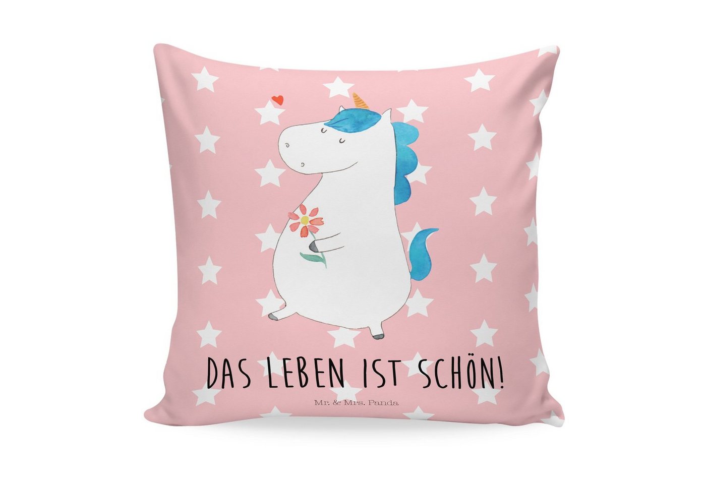 Mr. & Mrs. Panda Dekokissen Einhorn Spaziergang - Rot Pastell - Geschenk, Gute Laune, Motivkissen von Mr. & Mrs. Panda