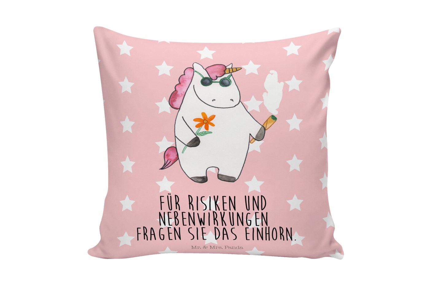 Mr. & Mrs. Panda Dekokissen Einhorn Woodstock - Rot Pastell - Geschenk, Dekokissen, Unicorn, Kiss von Mr. & Mrs. Panda