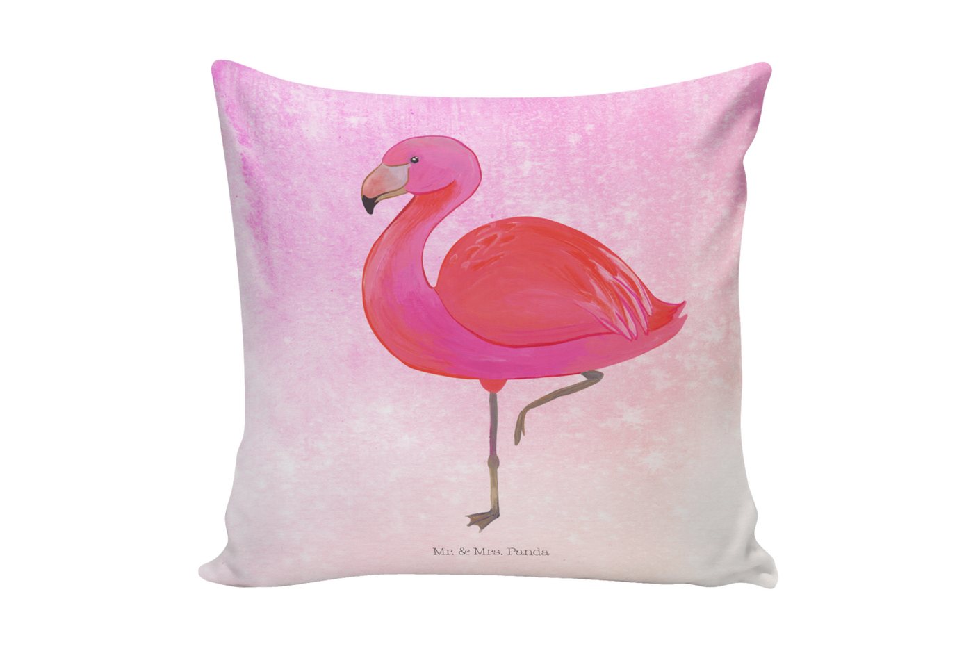 Mr. & Mrs. Panda Dekokissen Flamingo classic - Aquarell Pink - Geschenk, Außenseiter, Kopfkissen von Mr. & Mrs. Panda