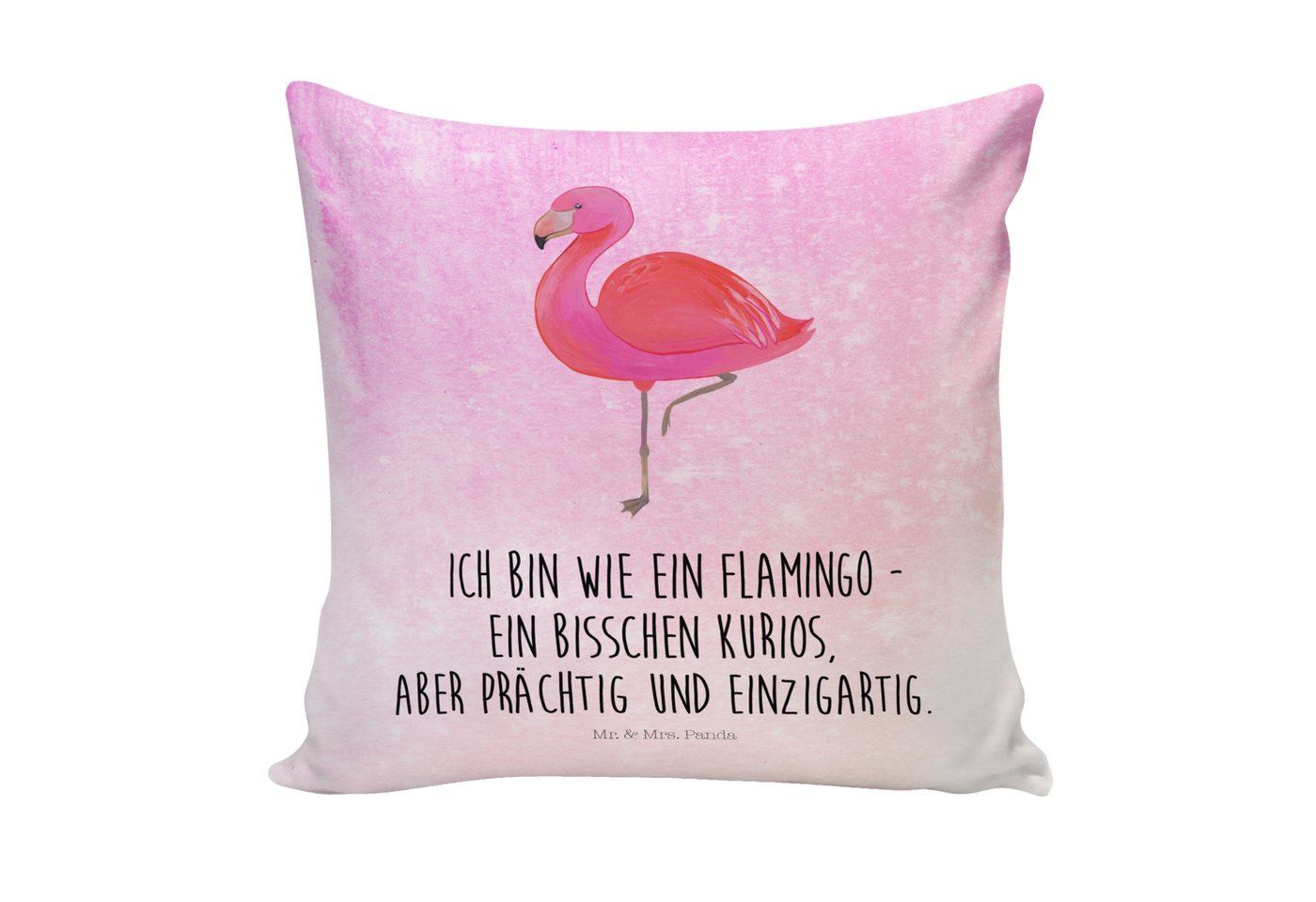 Mr. & Mrs. Panda Dekokissen Flamingo classic - Aquarell Pink - Geschenk, Motivkissen, Sofakissen von Mr. & Mrs. Panda