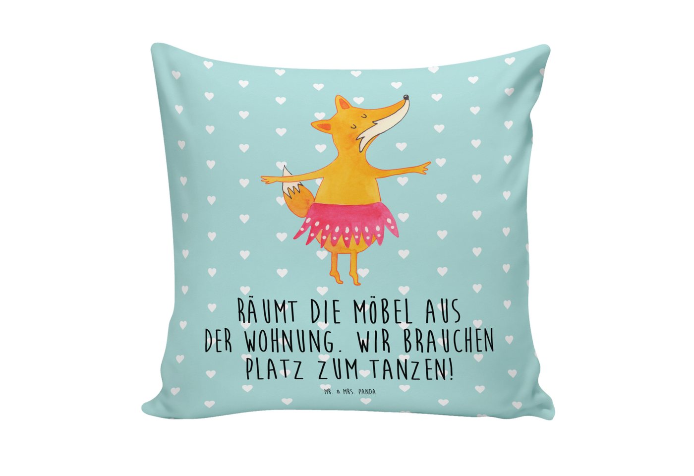 Mr. & Mrs. Panda Dekokissen Fuchs Ballerina - Türkis Pastell - Geschenk, Sofakissen, Fuchs Spruch von Mr. & Mrs. Panda