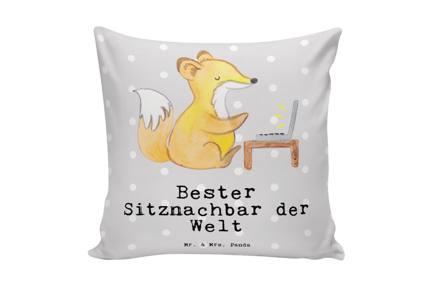 Mr. & Mrs. Panda Dekokissen Fuchs Bester Sitznachbar der Welt - Grau Pastell - Geschenk, Dekokiss, Weiche Mikrofaser von Mr. & Mrs. Panda