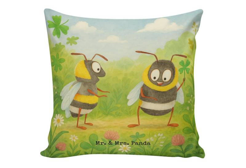 Mr. & Mrs. Panda Dekokissen Hummeln Kleeblatt Design, Sofakissen 40x40, Weiß, Biene, Kopfkissen von Mr. & Mrs. Panda
