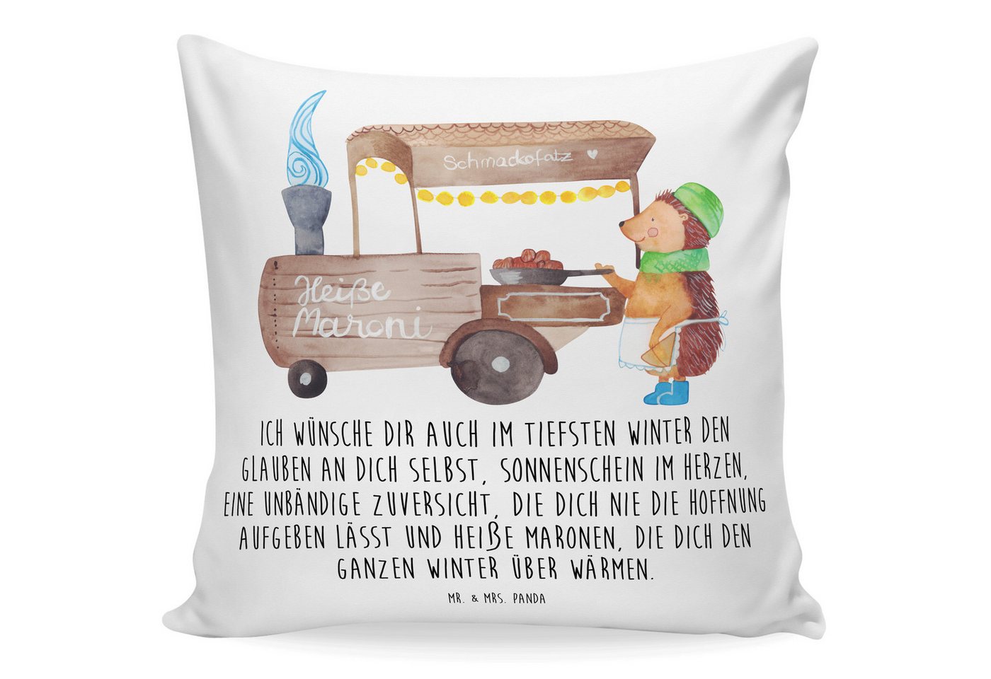 Mr. & Mrs. Panda Dekokissen Igel Maronen - Weiß - Geschenk, Motivkissen, Winter, Dekokissen, Weih, Einzigartige Designs von Mr. & Mrs. Panda